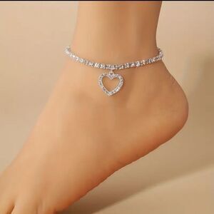 🆕🦶Silver Rhinestone Heart Anklet Ankle Bracelet